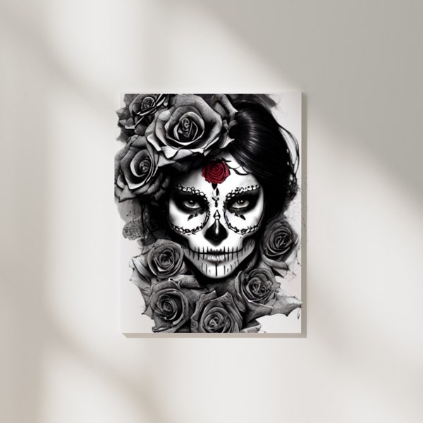 Digital Instant Download Beautiful Sugar Skull Girl PNG Day of the dead PNG Digital Wallpaper Boho Design Sugar Skull Girl Clip Art