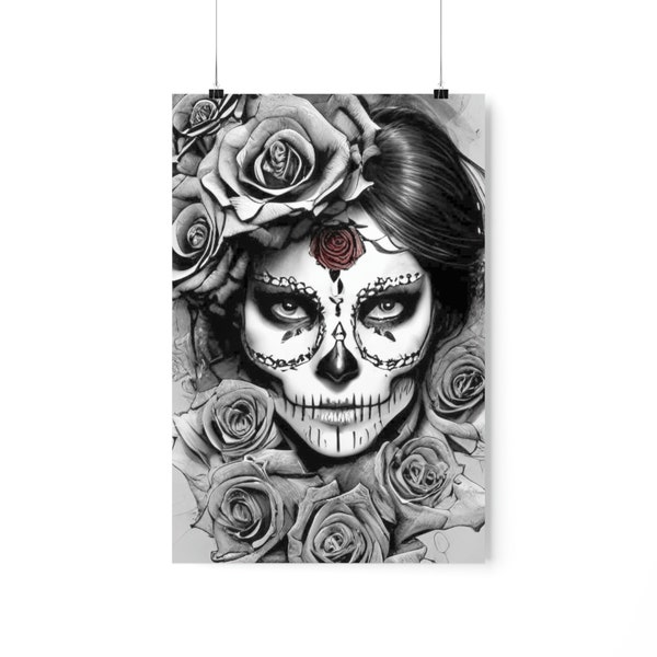 Beautiful Sugar Skull Girl Vinyl Poster Day of the dead Poster Halloween Poster Boho Design Calavera Poster Wall Art