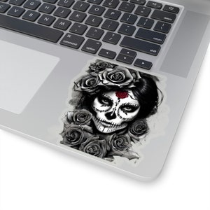 Sugar Skull Girl Kiss-Cut Aufkleber, Halloween-Dekor, Laptop-Aufkleber, Tag der Toten, Gothic Sticker Pack, Emo Zubehör