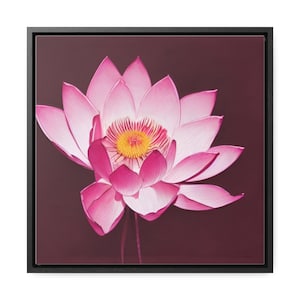 Kunst Leinwand - Rosa Lotus Blume Quadratischer Rahmen, Minimalistischer Galeriedruck, Botanisches Wohndekor, Blumenbild Poster, Naturwand