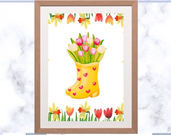 Watercolor Tulips, Spring Digital Print, Watercolor Flowers, Spring Floral Download, Spring Printable, Watercolor Art Print, Gardeners Print