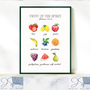 Fruit of the Spirit Christian Art Print, Printable Christian Wall Art, Christian Poster, Religious Gift, fruit of the spirit scripture art