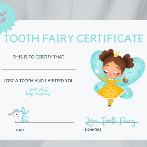 Disque de dent perdue, certificat de fée des dents, pdf, carte des dents perdues, certificat de fée des dents, fille ou garçon, dent perdue de fée des dents, téléchargement numérique