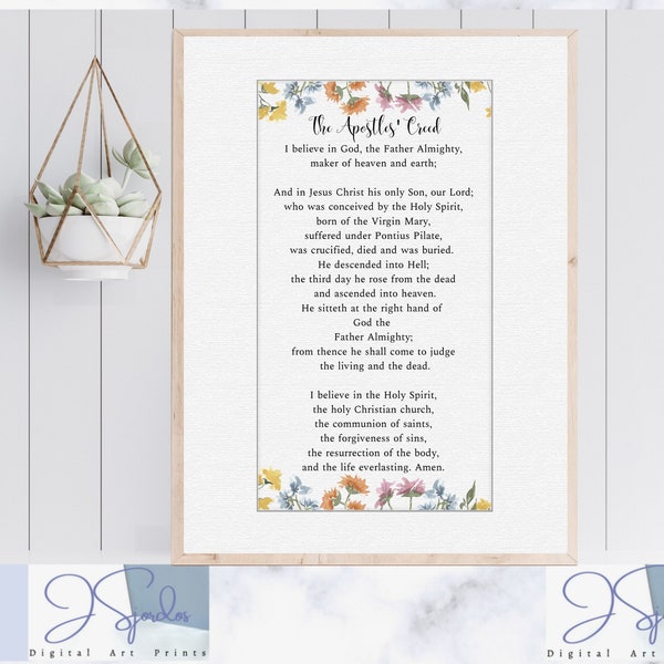 The Apostles' Creed pdf, Christian Statement of Faith, Christian Wall Art, Christian gifts, religious wall decor, apostles creed printable