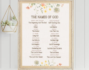 Names of God Wall Art, pdf, Christian Printables, Christian Wall Art, Christian gifts, religious wall decor wall sign, Hebrew names of God
