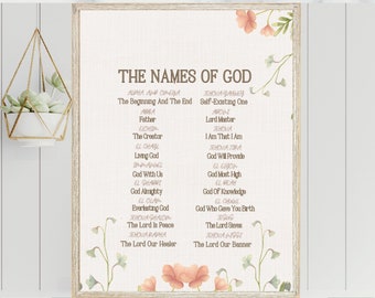 The Names of God Wall Art, Christian Printables, Christian Wall Art, Christian gifts, religious decor, wall sign, Hebrew names of God pdf