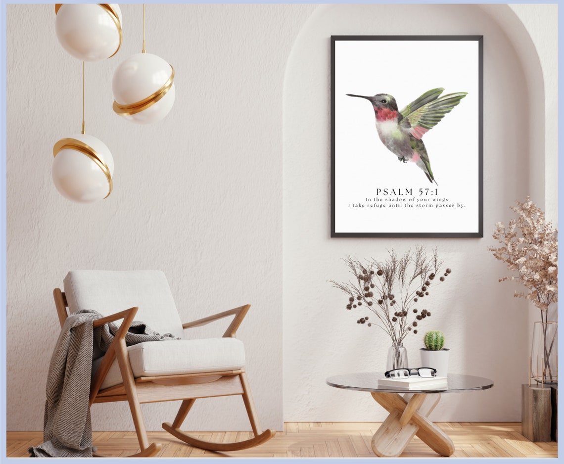 Psalm 57:1 Christian Home Decor, Hummingbirds Wall Art, Bible Scripture ...