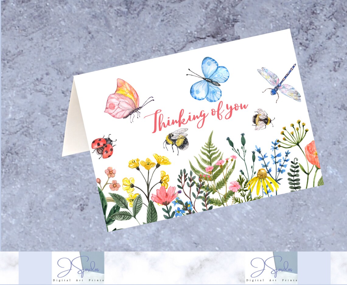 Printable Thinking of You Floral Card Cards for Friend - Etsy