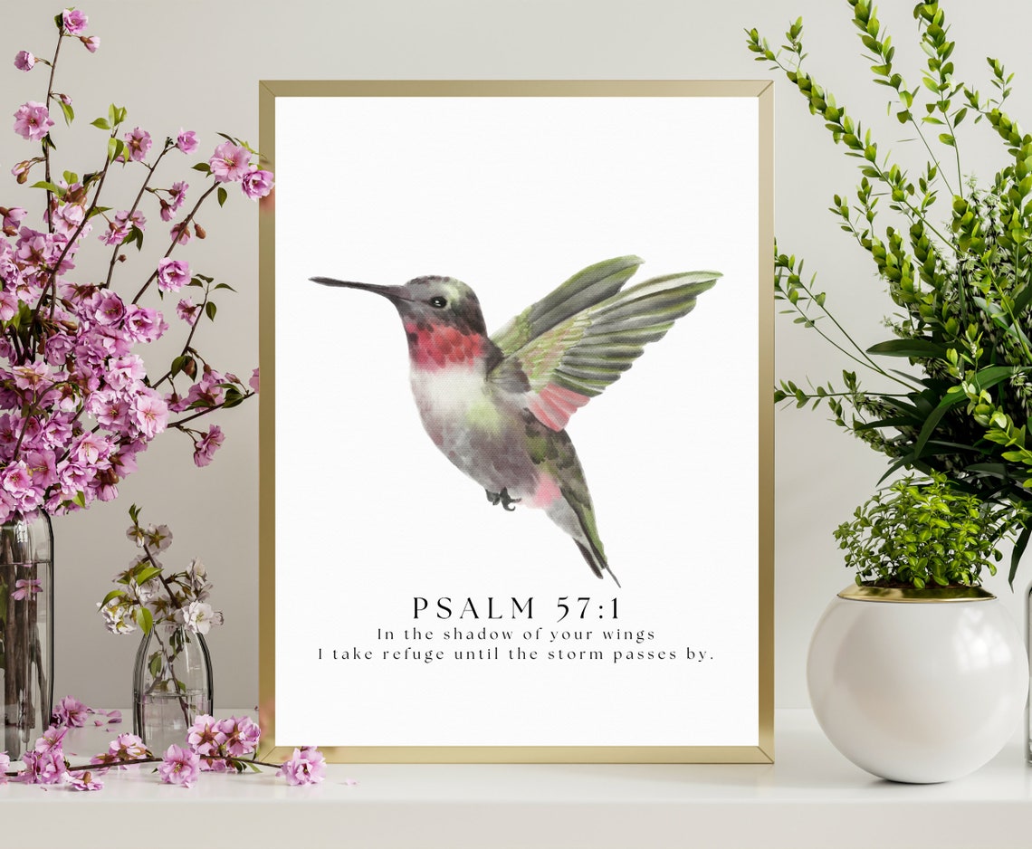 Psalm 57:1 Christian Home Decor, Hummingbirds Wall Art, Bible Scripture ...
