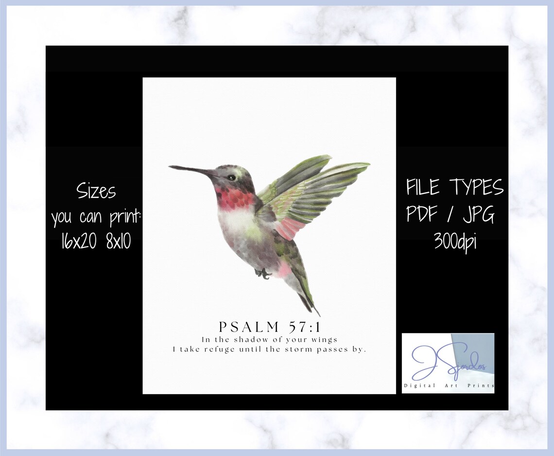 Psalm 57:1 Christian Home Decor, Hummingbirds Wall Art, Bible Scripture ...