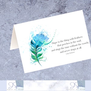 Emily Dickinson Gedicht druckbare Karte, Emily Dickinson Hoffnung ist das Ding mit Federn, druckbare Karten leer, druckbare Karte, Hoffnung Zitat, 7x5