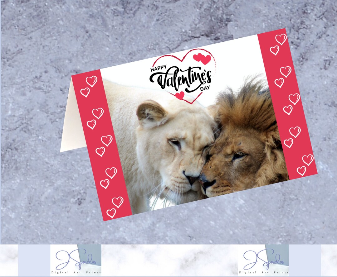 Lion and Lioness Printable Card Valentine, Valentine's Day Card ...