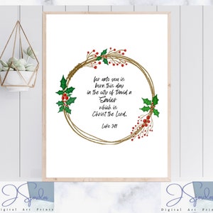 Christmas Printable Wall Art, Religious Digital Art Print, Christmas Wall Art, Wall Art Decor, Christmas Bible Verse LUKE 2:11 Digital Print
