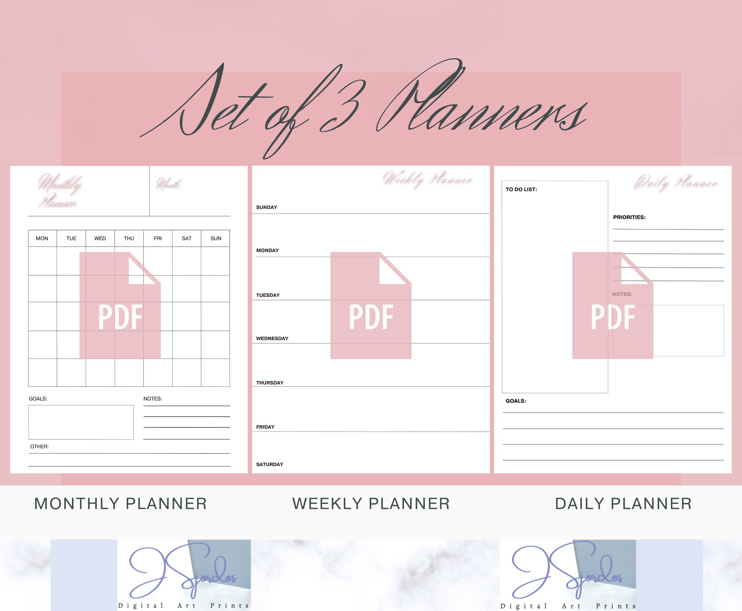Pink Printable Planner Bundle Daily Weekly Monthly, Digital Planners ...