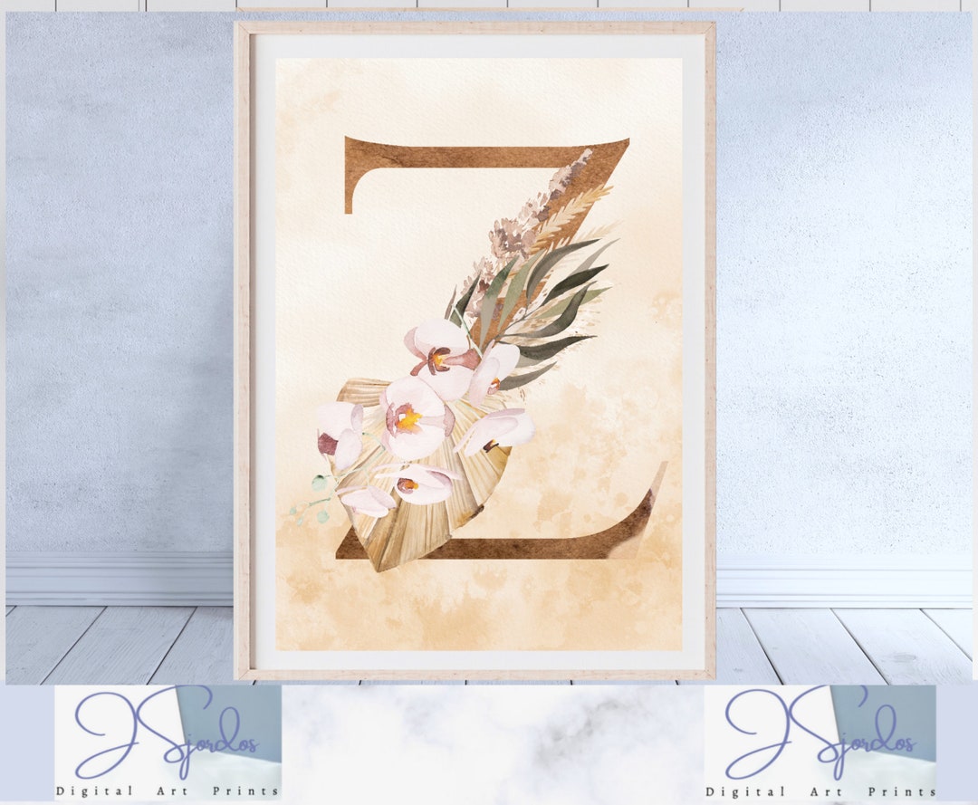 Initial Z Monogram Wall Art Digital Letter Z Alphabet Wall Etsy