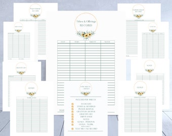 Tithes and Offerings Record, Church Record of Giving, tithe tracker, church tithe record log, church giving log, 10 pc SET, US Letter PDF