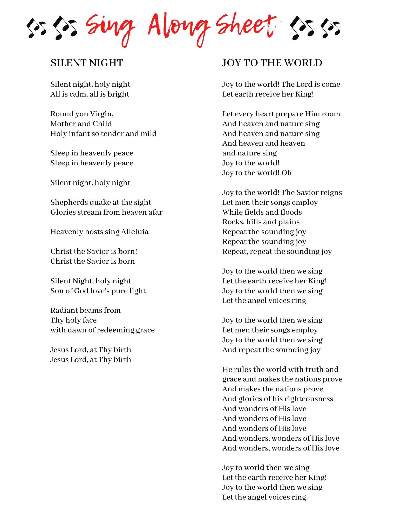 Printable Sing Along Sheet Religious Christmas Songs Adults Seniors Printable Sing Along Sheet Religious Christmas Songs Adults Seniors
