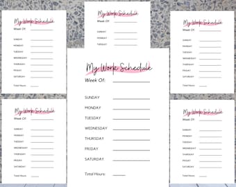 Printable Work Schedule, Work Time Tracker, Work Schedule Printable, Work Schedule Tracking, Track Work Schedule, Weekly, work schedule pdf