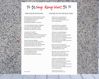 Printable Sing Along Sheet, Summer Sing- A- Long Songs, Adults, Seniors, Children's Sing Along Sheets with Lyrics 8.5x11 DIGITAL PRINT pdf