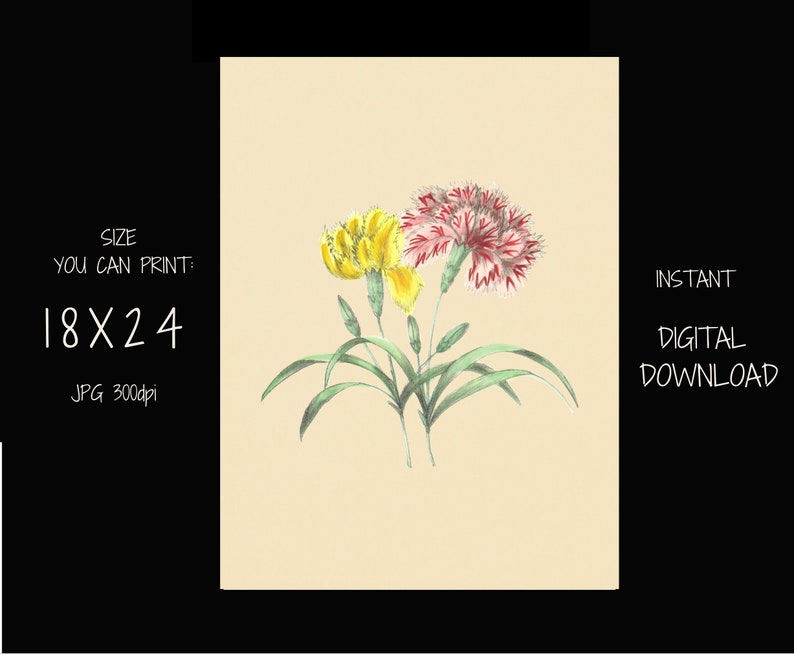 Floral Digital Wall Art Green Digital Art Print Flowers Art Etsy