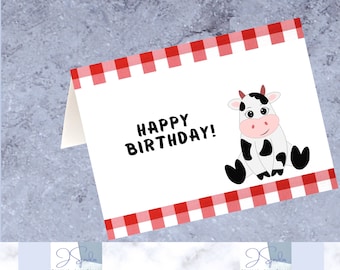 Cow Happy Birthday Greeting Card, Cow Card, Cow Print Card, Printable Birthday Card, Digital Download Happy Birthday, Birthday Card Download