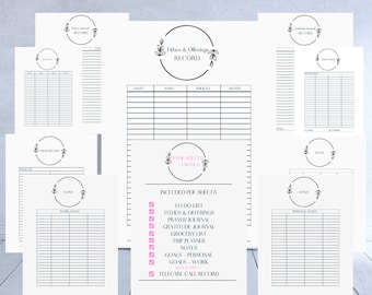 Tithe Tracker, Giving Record, Stationary Set, Tithes and Offerings Record, Tithe Record Log, Church Offering Log, 10 pc SET, US Letter PDF