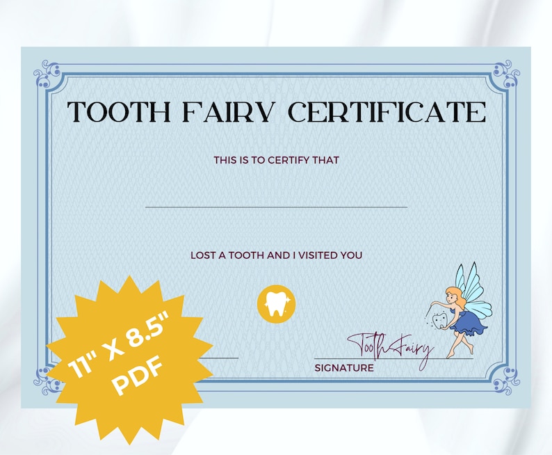 Printable Tooth Fairy Certificate Tooth Fairy Tooth Fairy Printable