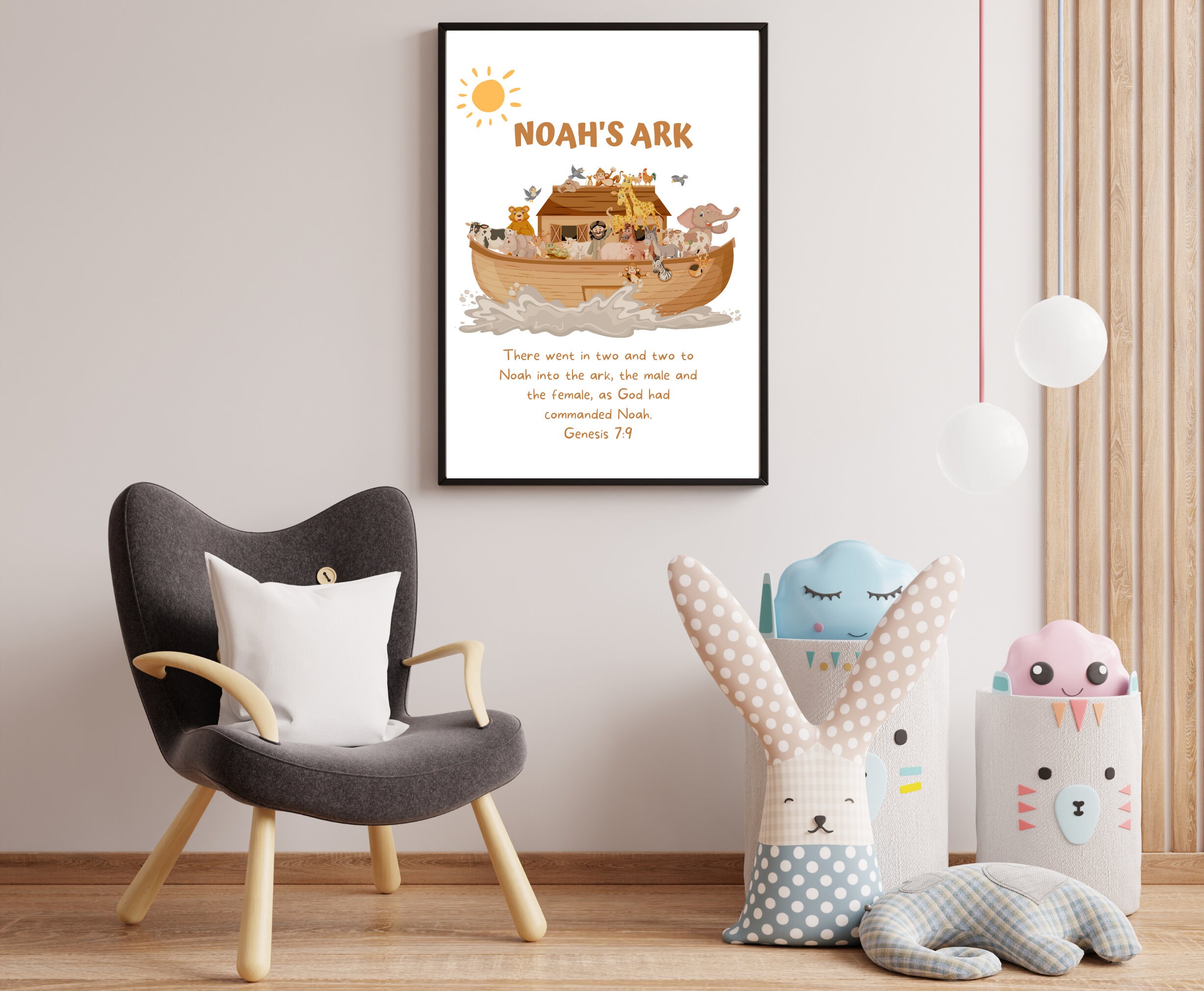 NOAH'S ARK Printable Nursery Bible Verse, Religious Digital Wall Art ...