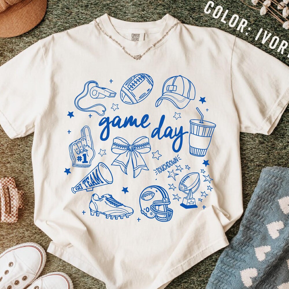 Comfort Game Day Doodle Shirt, Football Game Day Cute Shirt, Football Lover Gift, Coquette Game Day Shirt, Football Doodles Shirt Fashion24Hs