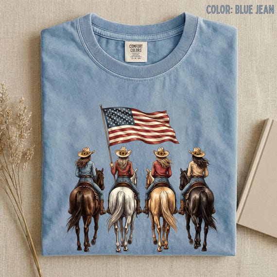 Comfort Colors® Patriotic Cowgirls Shirt, Horse Riding Tee, 250th Anniversary American 4th of July Cowgirl Sweatshirt, Country Girl Gift