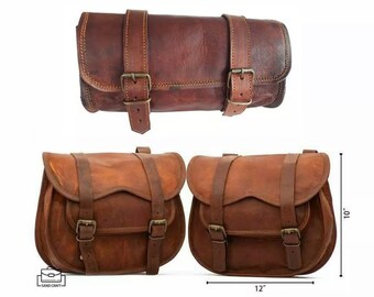 Leather Saddlebag Motorcycle Pouch Brown Cow Hide Bag Pannier Saddle Bags For Sportscasters Set Of Two Bags