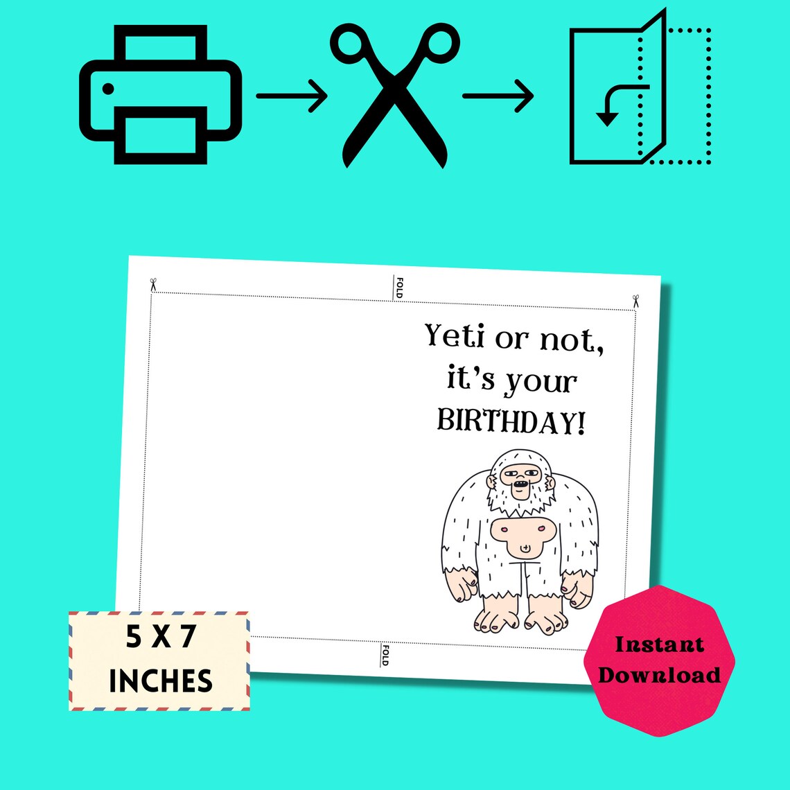 Printable Birthday Card, Funny Birthday Card, Downloadable Instant ...