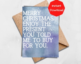 Cartão de Natal engraçado com a mensagem "Aproveite os presentes" (Download em PDF)