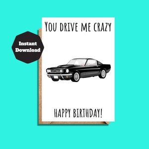 Download instantâneo de cartão de aniversário, cartão de aniversário para ele, impressão em casa, cartão de aniversário engraçado para amantes de carros, cartão de aniversário para impressão, cartão para ele