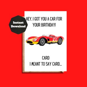Instant Download verjaardagskaart, verjaardagskaart voor hem, thuis afdrukken, grappige autoliefhebber verjaardagskaart, afdrukbare verjaardagskaart, kaart voor hem