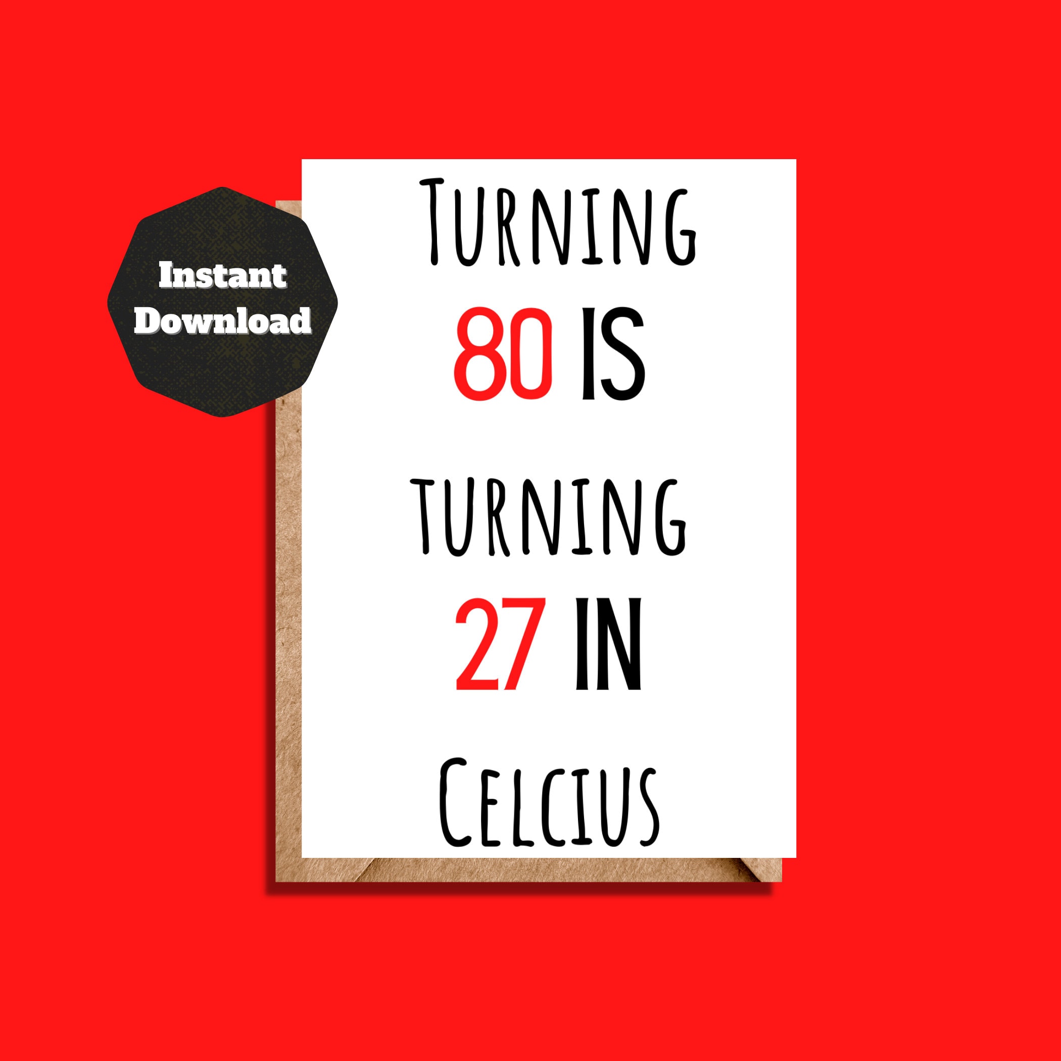 80th birthday card, Printable Birthday card, Funny Birthday card, Download & Print, Funny Pun Birthday Card, Greeting Card, Instant Card