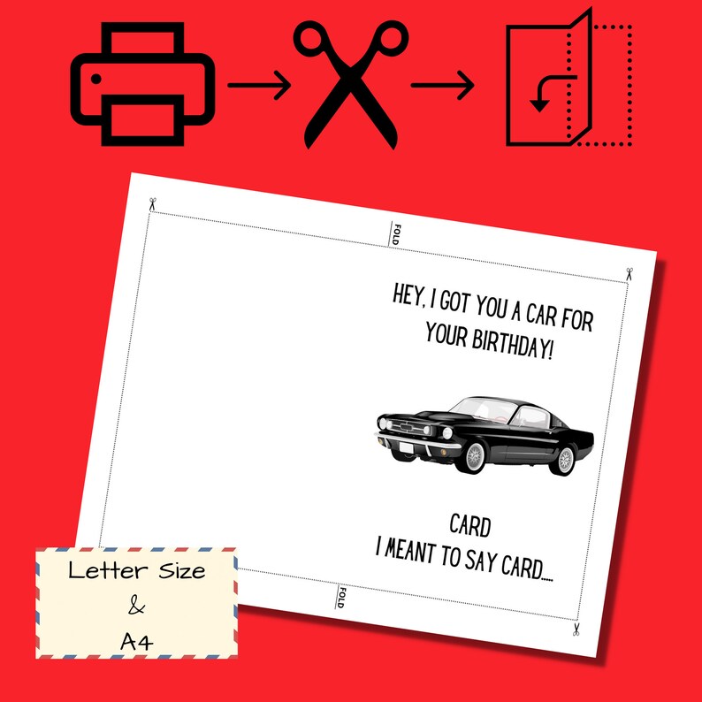 Instant Download Birthday Card Funny Car Lover Birthday Card Etsy