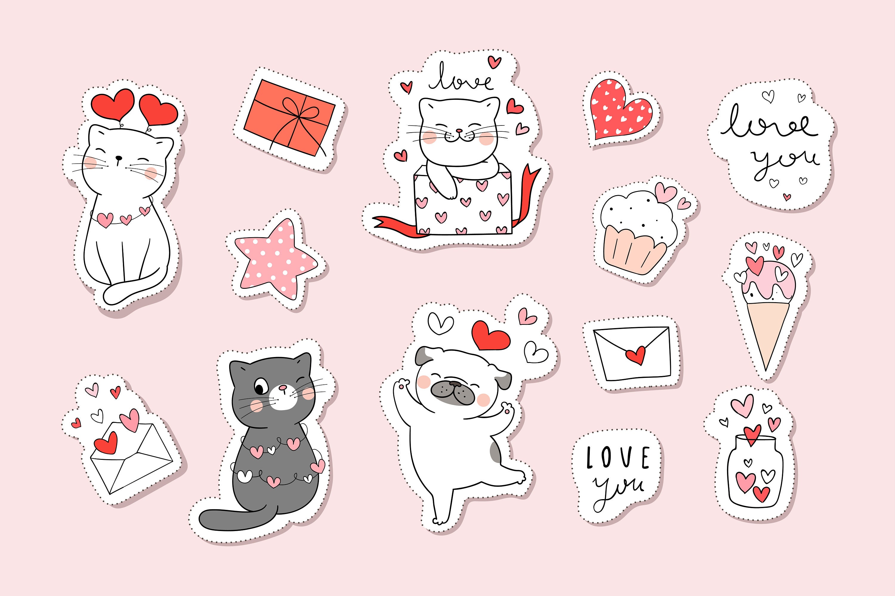 Valentine's Day Printable Sticker Sheet 14 Pieces Instant Download With ...