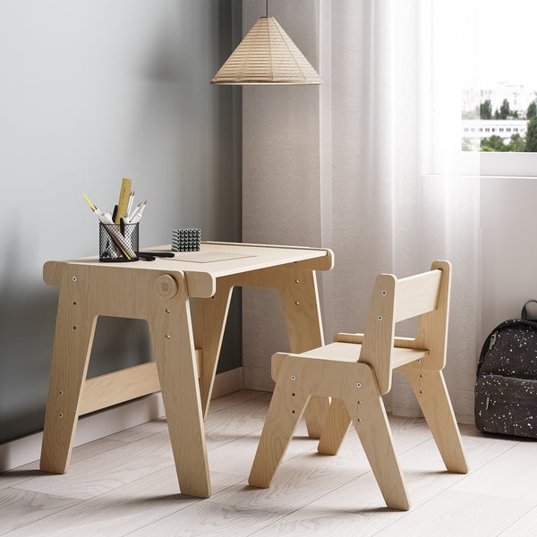 Montessori-Möbel. Kleinkind-Tisch. Kindertisch und Stuhl