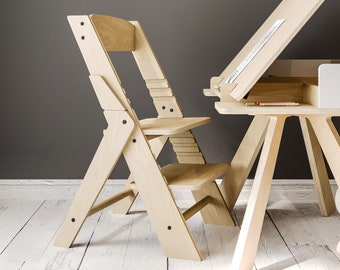 Groeiende opstapje. Kinderstoel voor peuters. Leren toren. Montessori-meubels.