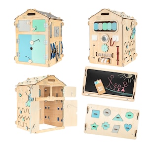 Occupé à bord bébé. Cube sensoriel. Maison de jeu en bois. Jouets Montessori pour bébé. Tout-petit à bord occupé. Maison occupée. Busyhouse Mint