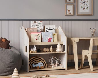 Functional 2-in-1 Montessori Toy Storage & Kids Bookshelf for kids 1-6 year old