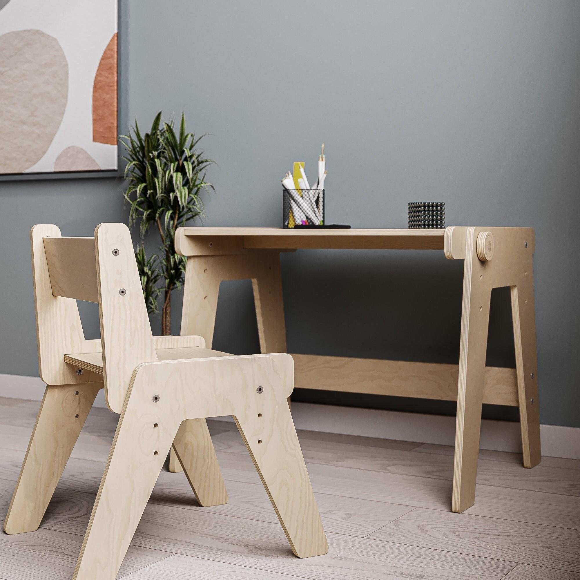 JIAOQIU Kids Table And Chair Set Height Adjustable Toddler Table And 4