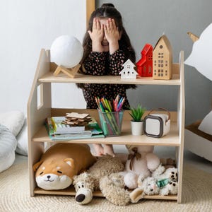 Toy storage and bookcase 2 in 1. Montessori inspired plywood furniture image 8