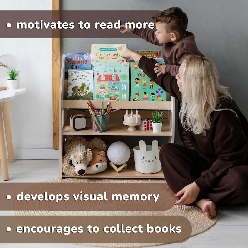 Toy storage and bookcase 2 in 1. Montessori inspired plywood furniture image 2