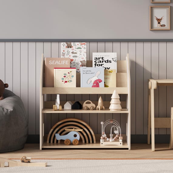 Toy storage and bookcase 2 in 1. Montessori inspired plywood furniture
