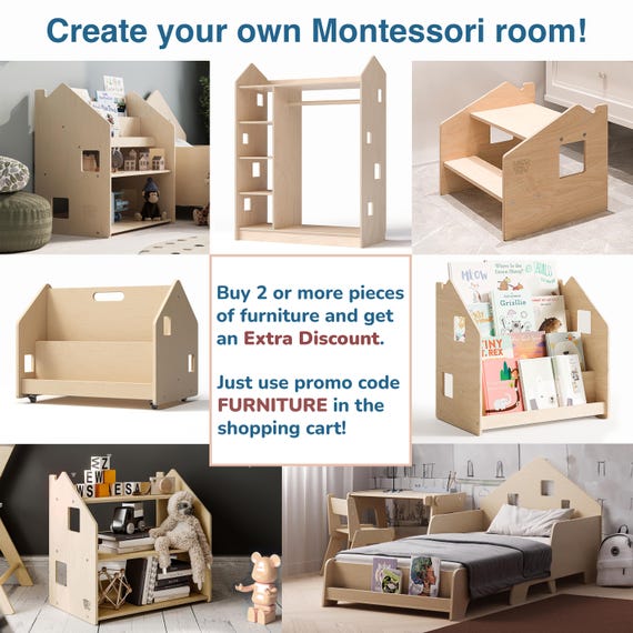 Libreria Montessori Bambini Con Ruote - Mobile Portagiochi Legno Bianco 44x32x37.5 Cm - Foto 9