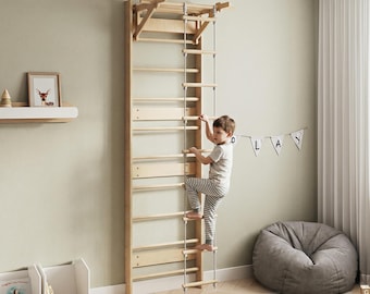 Montessori Climbing Wall for Kids 3+ Years – Wooden Swedish Wall Gym