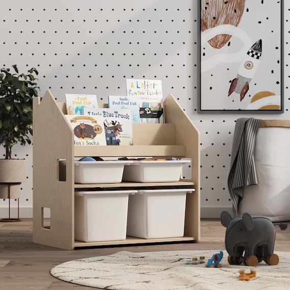 Montessori Kids Bookshelf & Toy Storage: 2-in-1 Plywood Furniture