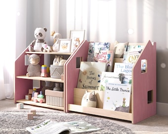 Estante Montessori para livros e brinquedos para crianças de 1 a 6 anos – Móveis de madeira para armazenamento